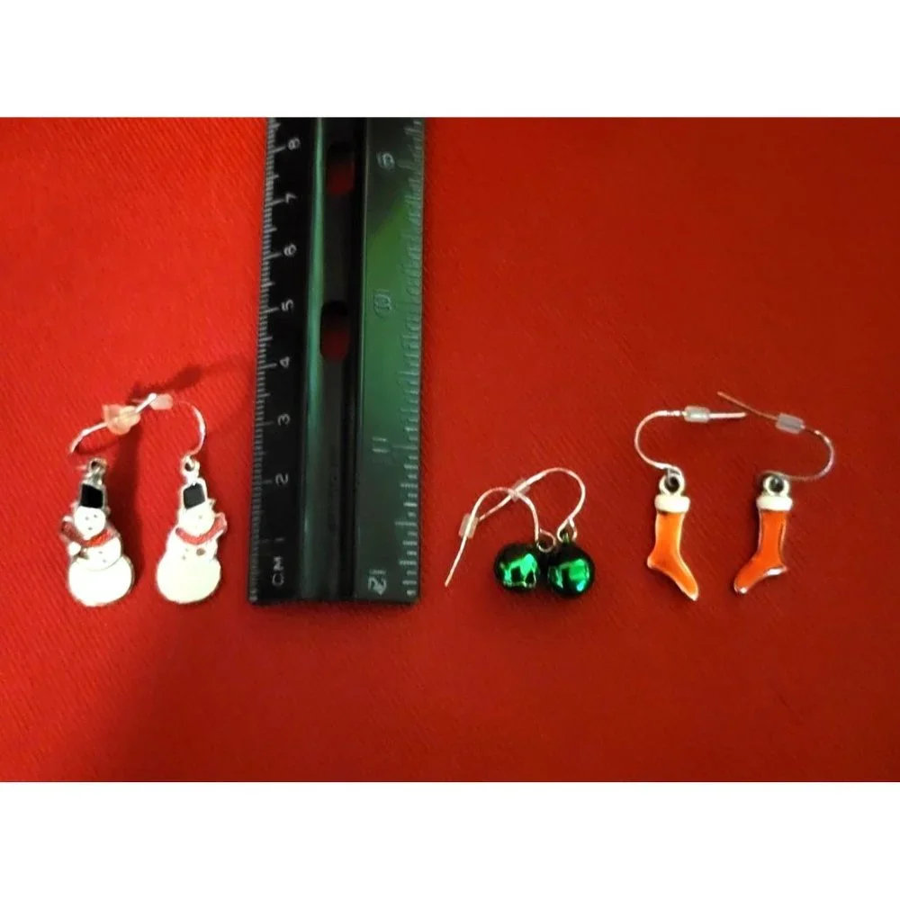 Christmas Earrings Holiday Snowman Green Christmas Balls Red Boots Set of 3